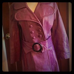 Purple, vintage, leather coat.